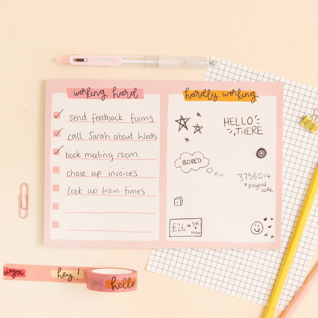 A5 notepad - working hard, hardly working