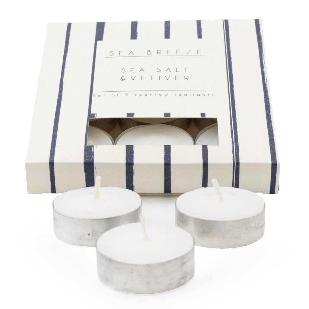 Sea salt and vetiver fragranced tea lights set of 9 candles 