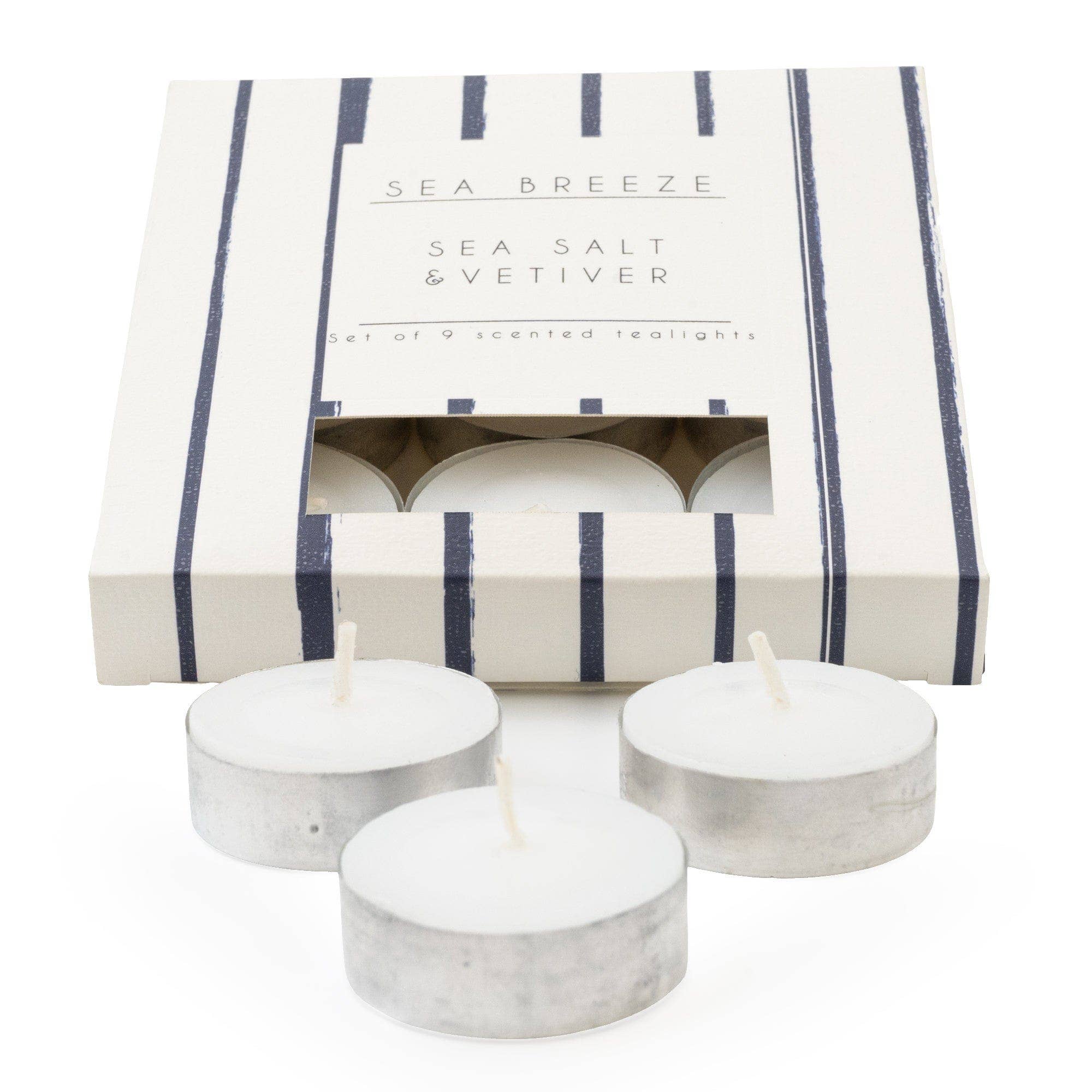 Sea salt and vetiver fragranced tea lights set of 9 candles 