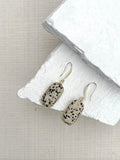 Dalmatian Jasper Rectangle Drop Gold Plated Gemstone Earrings