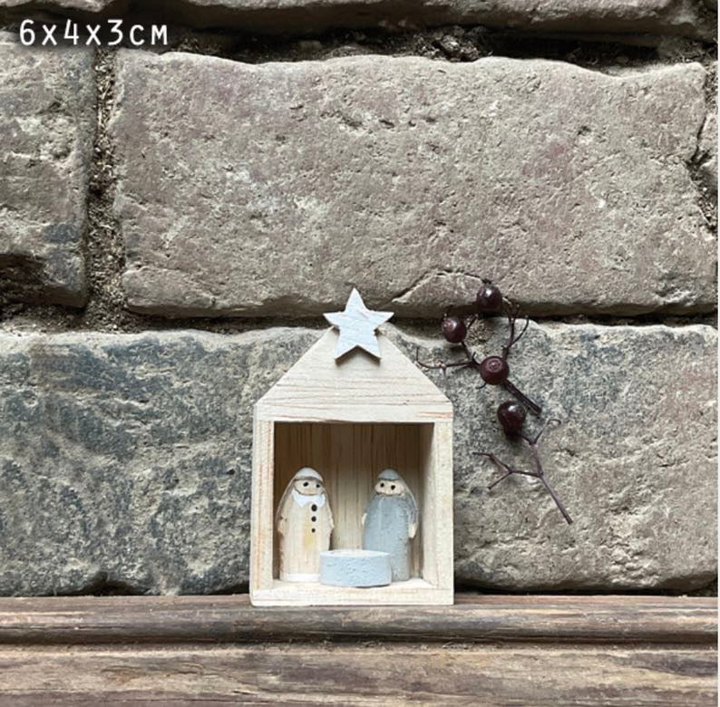 Tiny Nativity Set In Stable - East Of India