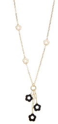 Triple Clover Hanging Long Black & Gold Necklace