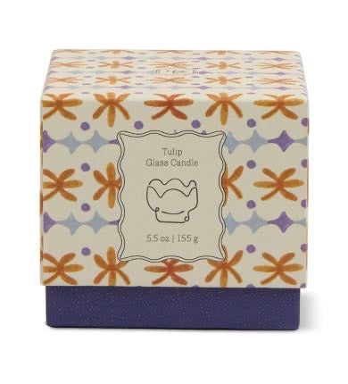 TULIP ORANGE AND BLUE GLASS SOY CANDLE - GARDEN & GROVE - GIFT FOR HER