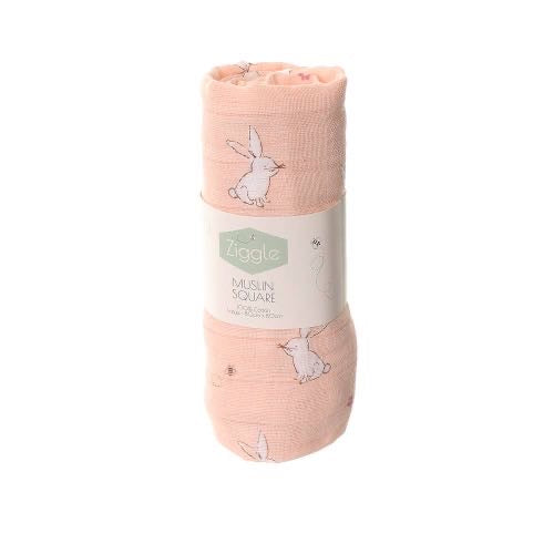 Ziggle pink bunny muslin square baby cloth – soft breathable muslin