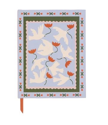 A Dopo Flower Journal hardcover notebook with doves and red poppies on blue background