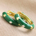 Starry Green Enamel Hoop Earrings