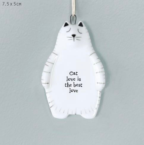 Cat Love Is The Best Love Porcelain Cat Hanger - East Of India