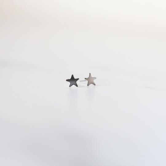 Bumble & Bee sterling silver star stud earrings packed on earring card – minimalist star studs