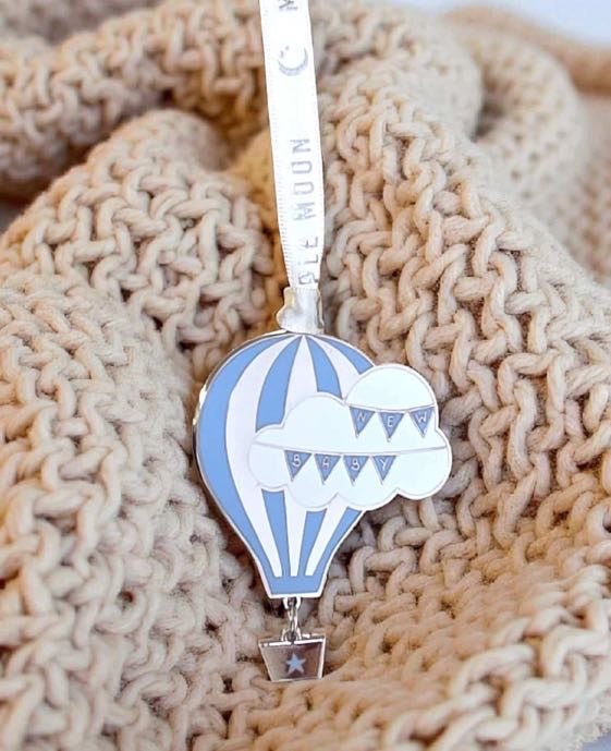 New Baby Boy Hot Air Balloon Silver Enamel Decoration