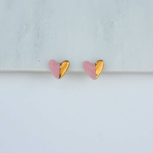 Pink Ceramic Studs With Gold Lustre-WhiteRain Wholesale