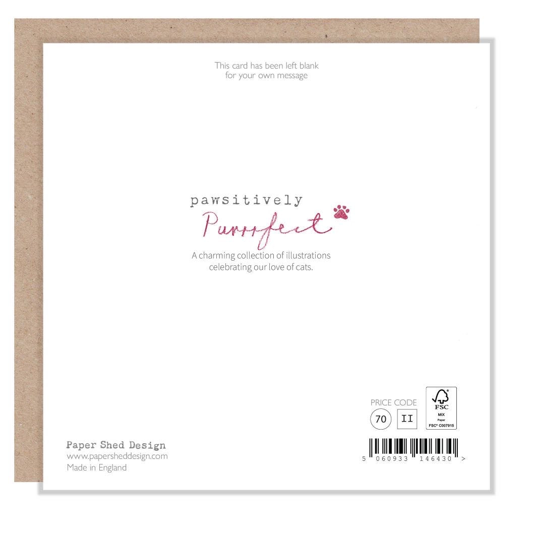 Cute Cat Birthday Card – Cat With Butterflies (Blank Inside) | Kraft Envelope