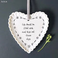 Eats of India Scalloped Ceramic Hanging Heart “life should be filled with Road Trips & Ocean Dips” Decoration with Velvet Ribbon – Travel Quote Heart Ornament