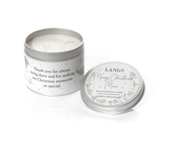 BEAUTIFUL DAUGHTER SNOWY SPLENDOUR HAND POURED SOY TIN CANDLE