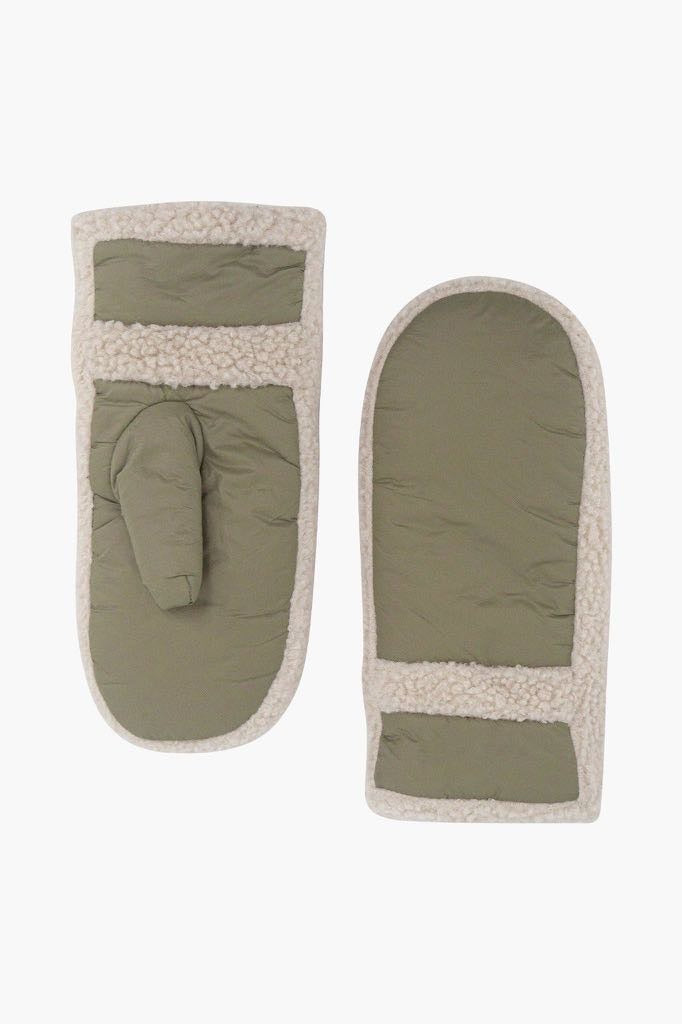 Khaki Green Winter Mittens | Cosy Borg Trim Gloves