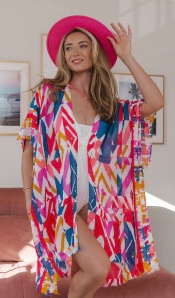 Pink Multicoloured Swimwear Tunics/Holiday Cover Ups