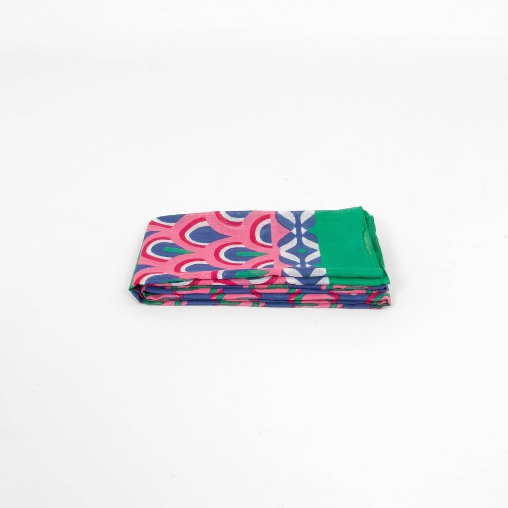 Green/Pink Retro Geometric Lightweight Cotton Scarf
