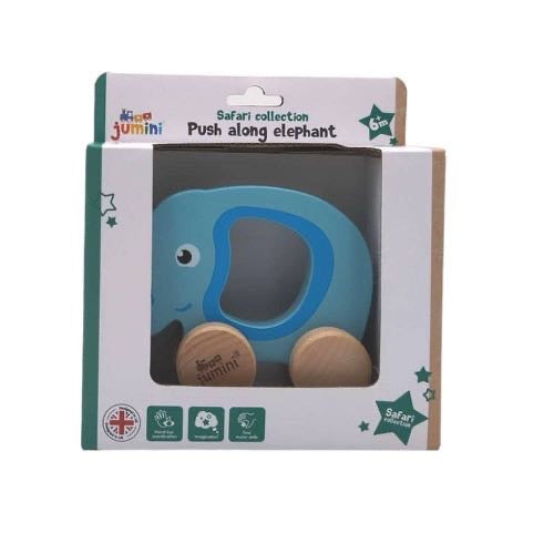 Jumini Wooden Elephant Push Along Toy – Toddler Rolling Toy 6m+