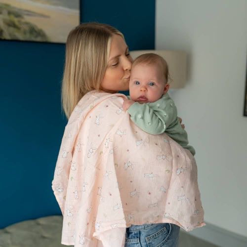 Ziggle Pink Bunny Muslin Square | Soft Baby Muslin Cloth