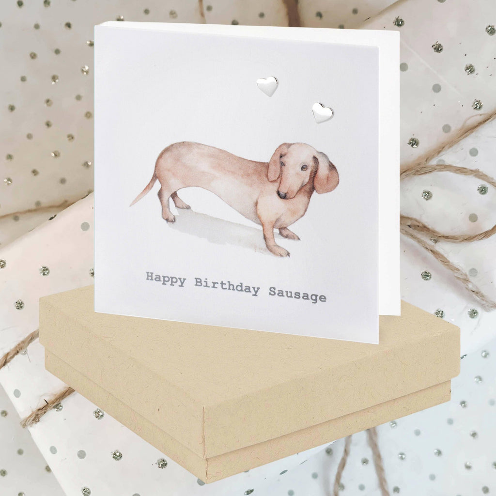 Silver Stud Earrings – Sterling Silver Heart Studs Gift Boxed With Birthday Card - Happy Birthday Sausage