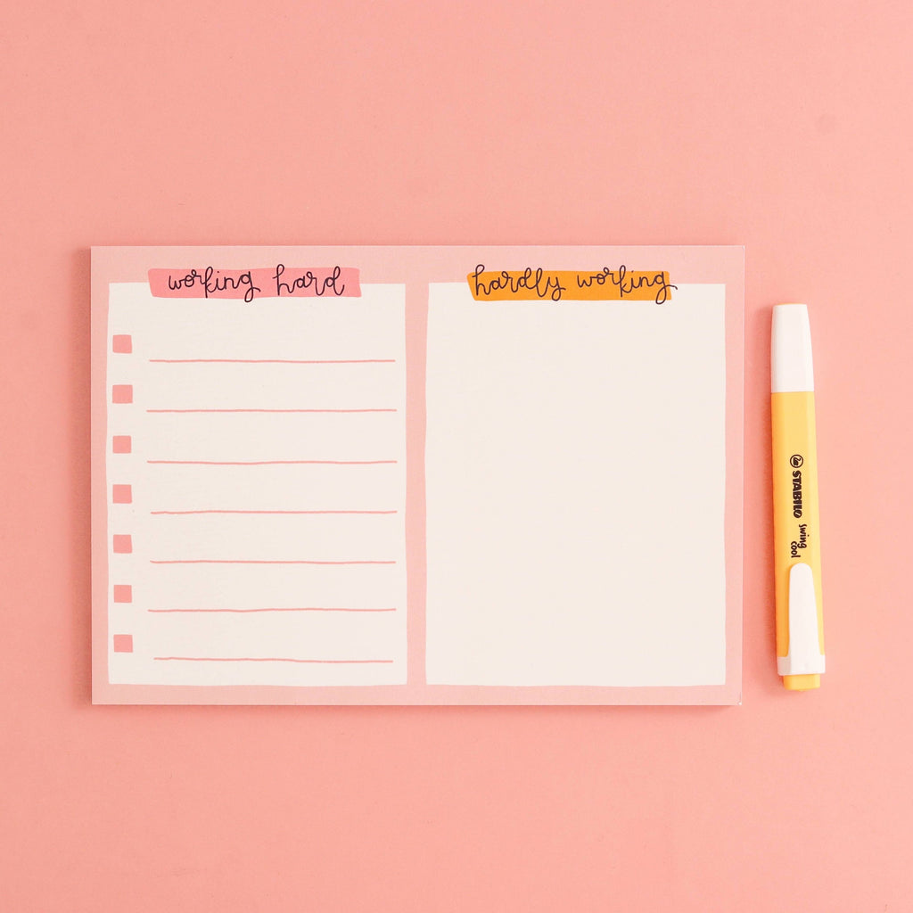 A5 notepad - working hard, hardly working
