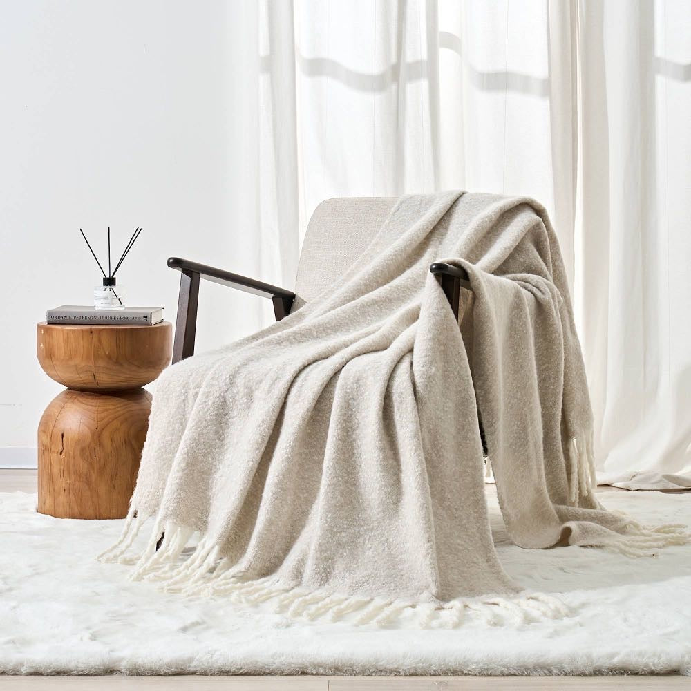 Aisling Faux Mohair Throw - Soft, Stylish Fringed Blanket