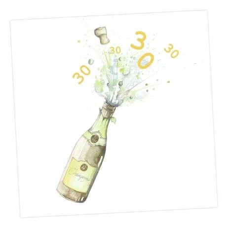 30th Birthday Card - Premium Champagne Celebration Greeting With Kraft Envelope