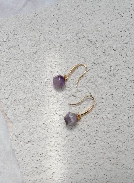 Amethyst Nugget Gemstone Crystal Earrings - 18k Gold Plated