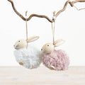 Hanging Wooden Bunny Decoration – Fluffy Texture Rabbit Ornament (White or Pink)