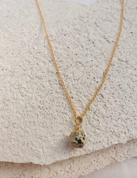 Dalmatian Jasper Nugget Gold Plated Gemstone Necklace