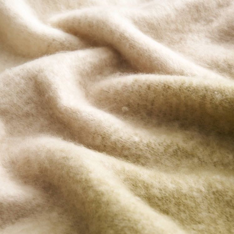 Ombre Faux Mohair Throw - Soft Fringed Blanket (Green or Grey)