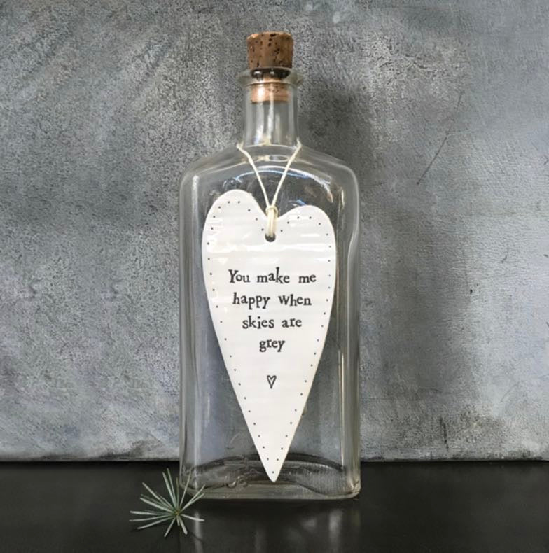 ‘You Make Me Happy When Skies Are Grey’Porcelain Long Hanging Heart - East Of India