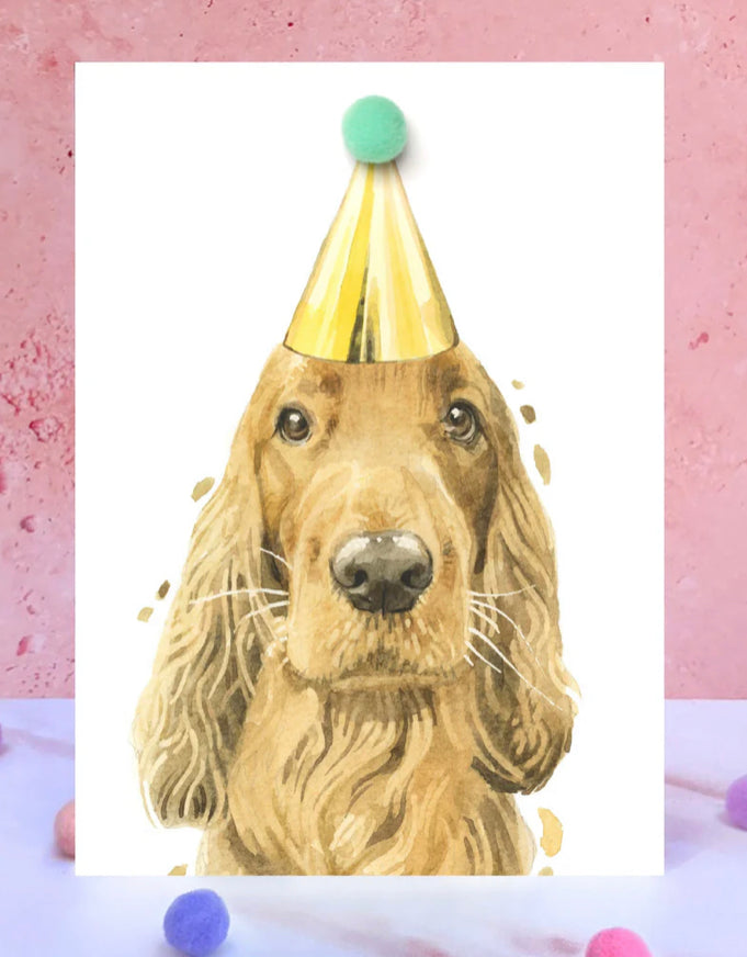 Ginger Cocker Spaniel Pompom Birthday Card