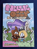 Nellie and Ozzy The Moon Mission, a colourful comic-style illustrated children's book written and illustrated by local Belfast artist DoodlesByJohn, featuring cartoon characters Nellie and Ozzy on a moon mission adventure with bright, bold artwork.