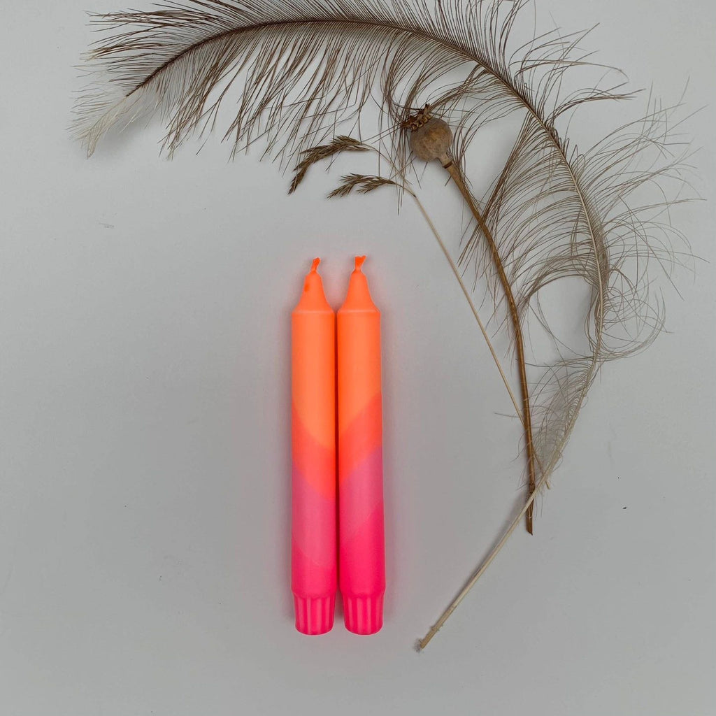Neon Orange & Neon Pink Swirl Dip Dyed Dinner Candles