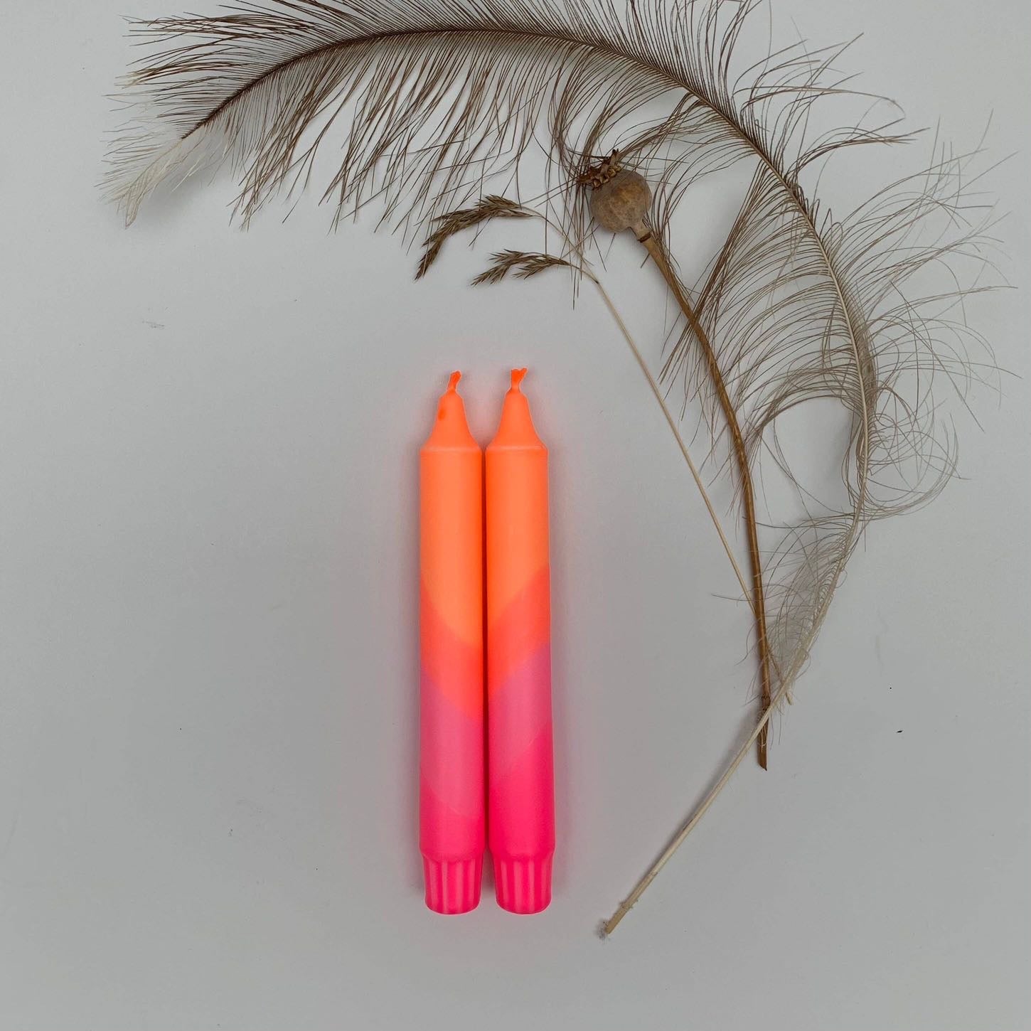 Neon Orange & Neon Pink Swirl Dip Dyed Dinner Candles
