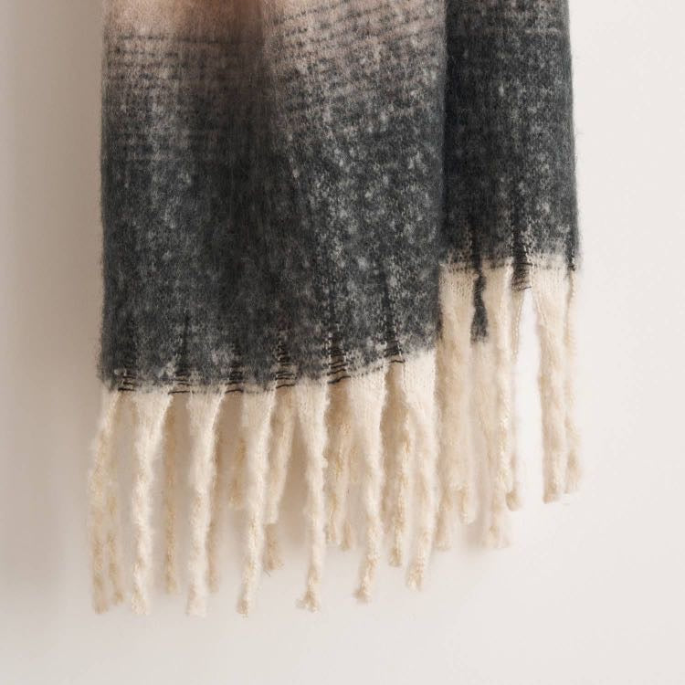 Ombre Faux Mohair Throw - Soft Fringed Blanket (Green or Grey)