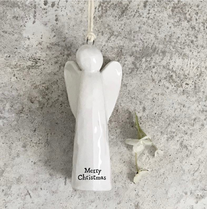Merry Christmas Porcelain Hanging Angel - East Of India