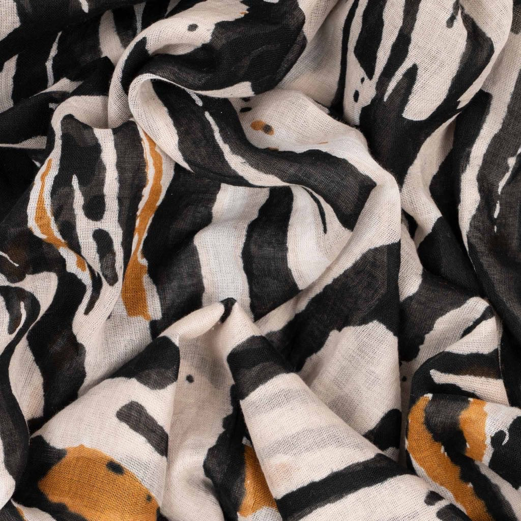 Black Zebra Print Lightweight Cotton Scarf