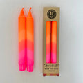 Neon Orange & Neon Pink Swirl Dip Dyed Dinner Candles