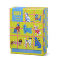 HiJiNX dog playing cards in a colourful collectible box featuring illustrated dog breeds including whippets, poodles, dachshunds, Dalmatians and French bulldogs in a lime, pink and blue design.