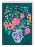 Flower vase happy birthday greeting card 