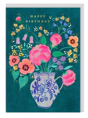 Flower vase happy birthday greeting card 