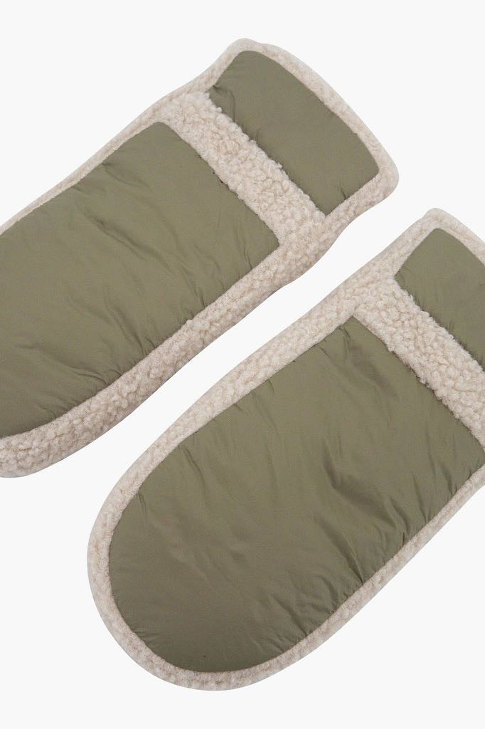 Khaki Green Winter Mittens | Cosy Borg Trim Gloves  