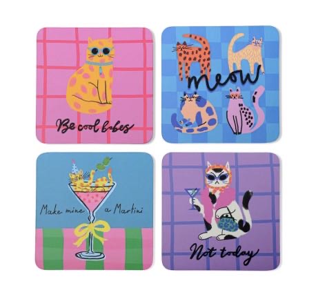 HiJiNX Set of 4 Cat Coasters - Funny Novelty Gift for Cat Lovers