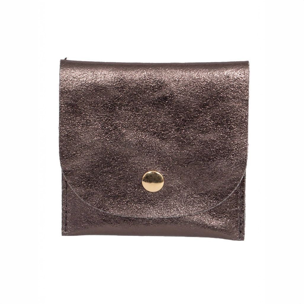 Brooklynn Italian Leather Card Wallet - Gun Metal, Metallic-Sarta