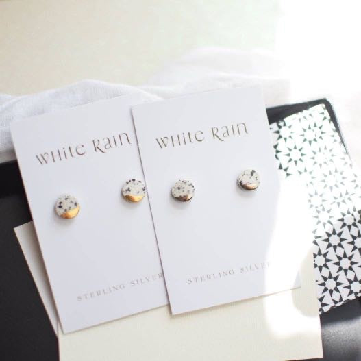 Spotty Circle Shape Ceramic Studs-Gold-WhiteRain Wholesale