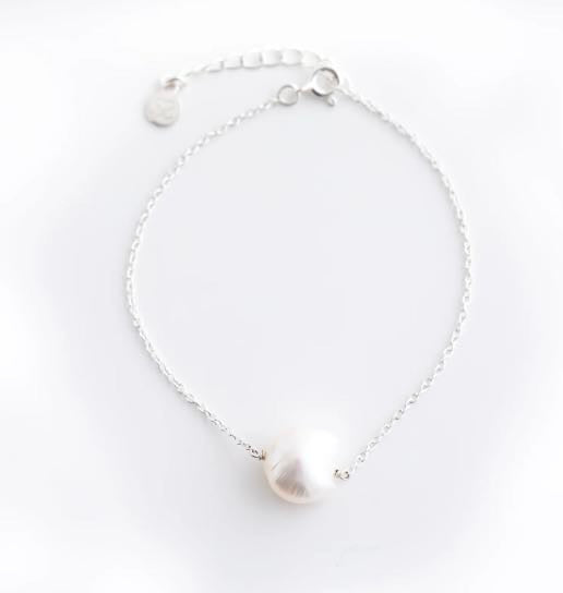 Silver Pearl on Chain Bracelet