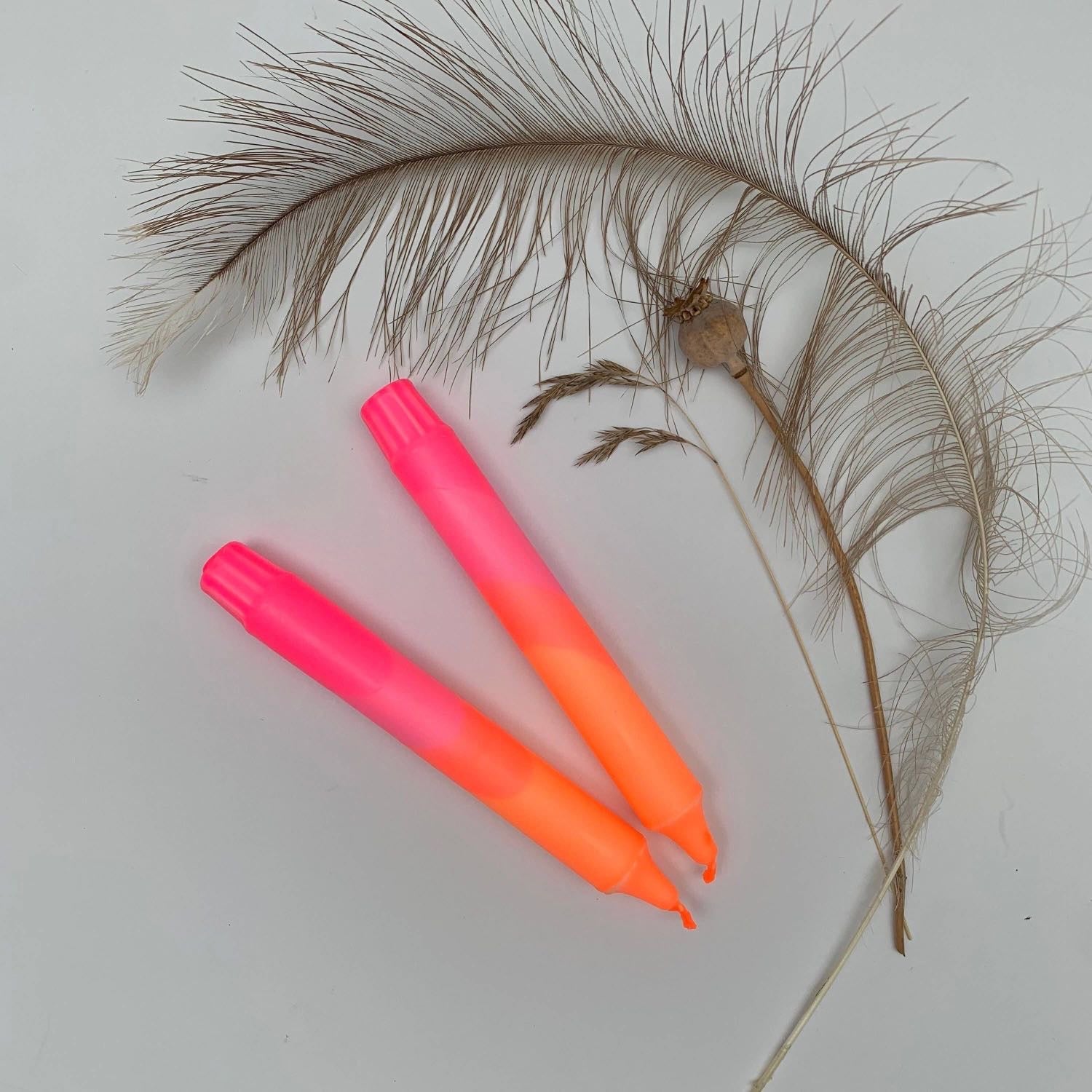 Neon Orange & Neon Pink Swirl Dip Dyed Dinner Candles