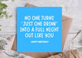 One Drink Turns Into Night Out-Funny Birthday Card-Highgrove Cards