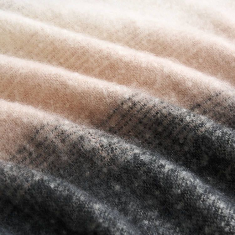 Ombre Faux Mohair Throw - Soft Fringed Blanket (Green or Grey)